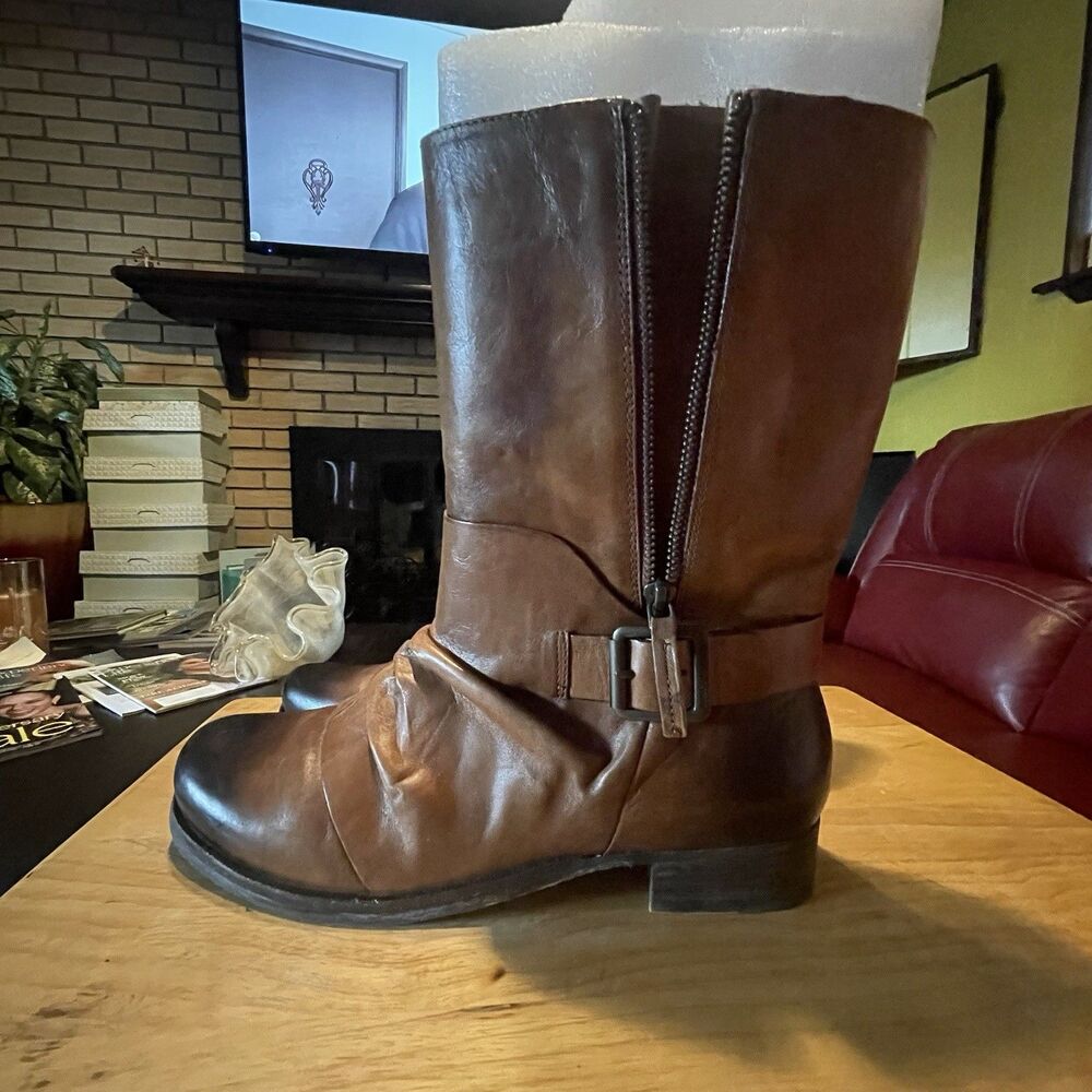 Vince Camuto NIB Women’s Moto Leather Western Boots Size 10 Two Tone Zip Buckle - Picture 8 of 11